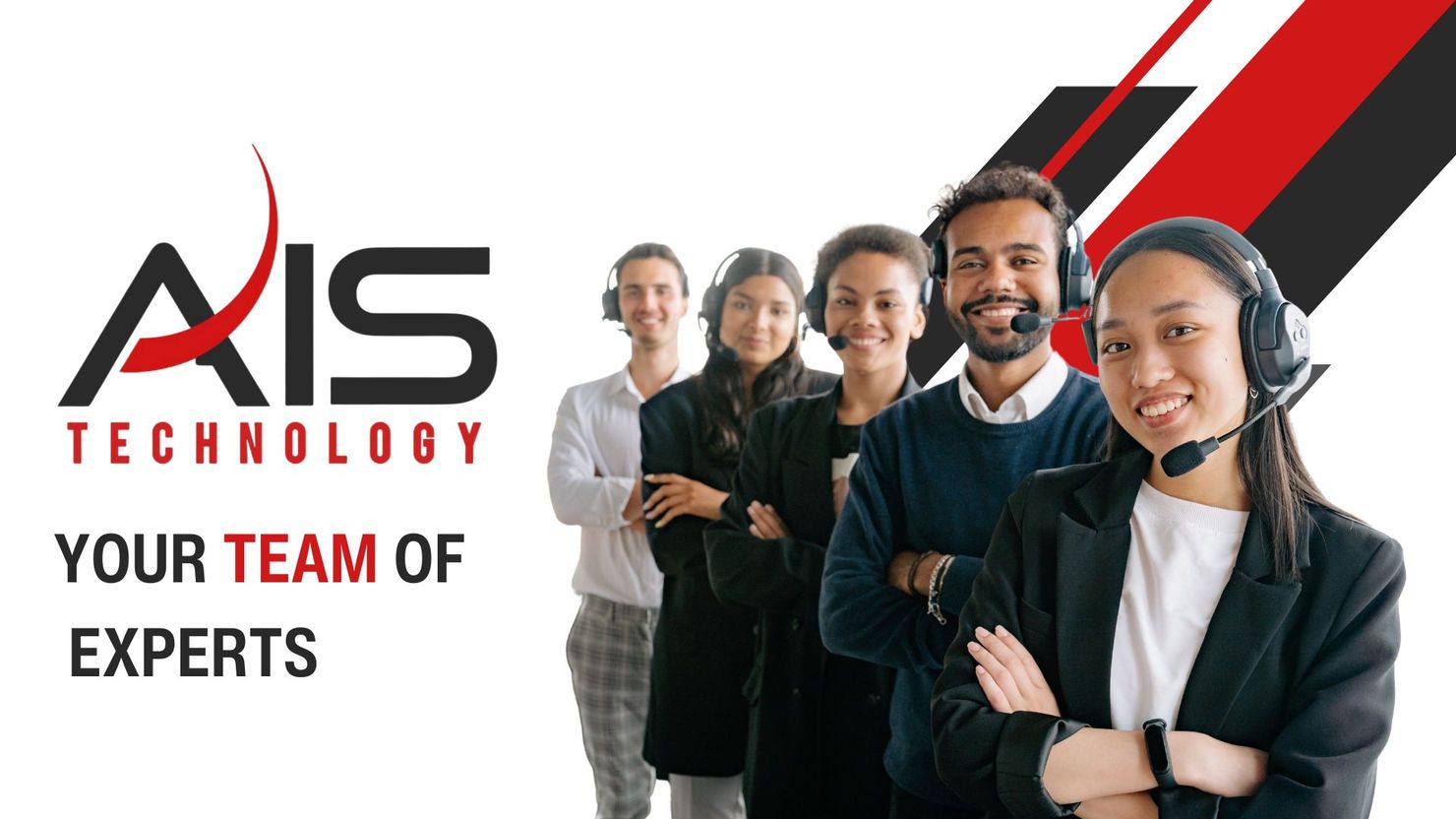 Team of expert IT technicians and AIS on white background