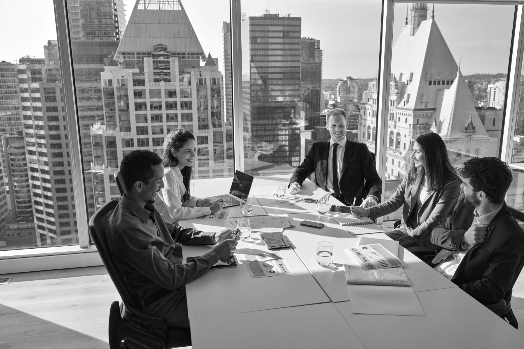 Financial services team reviewing compliance